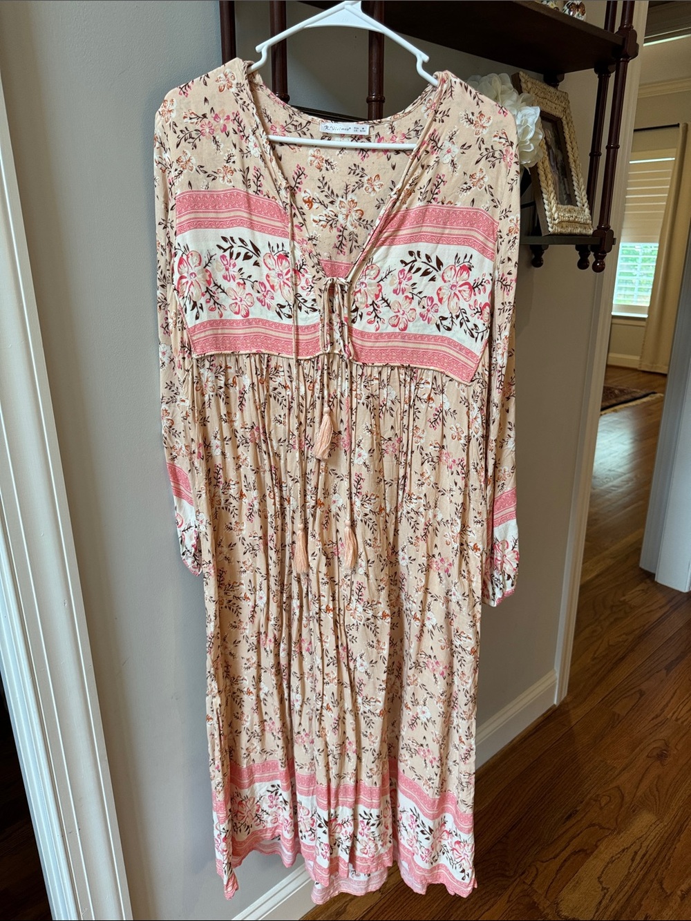 Floral Boho Tie-Front Maxi Dress in Blush Pink